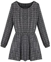 Plus Size Sophisticated Plaid Print Winter Cotton/Polyester  Dress