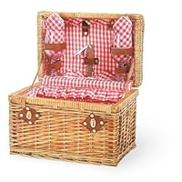 Picnic Time Chardonnay 13in. Willow Basket w/ Wine Service For 2 (Red Check)