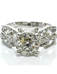 1.56ct Diamond Ring 14K White Gold Round Solitaire Split Shoulder Euro Shank