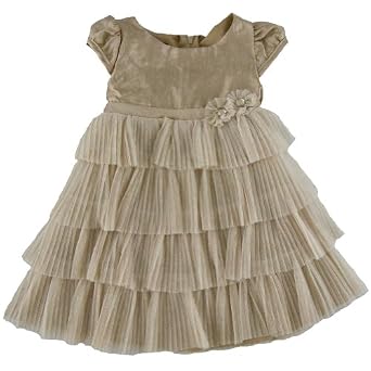 Kate Mack Gold Cap Sleeve Sheer Tier Holiday Dress