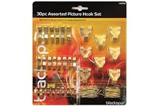 30 PIECE ASSORTED PICTURE FRAME HANGING SET COMPLETE WITH BRASS NAILS AND HOOKS
