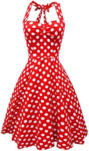 Anni Coco Women's Halter Polka Dots 1950s Vintage Swing Tea Dresses Red Large