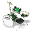 TKO 3-Piece Junior Children's/kids Drum Set with Seat - METALLIC GREEN