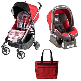 Peg Perego Si Stroller Travel System with Matching Primo Viaggio Car Seat & Free Diaper Bag- Corallo Stripes