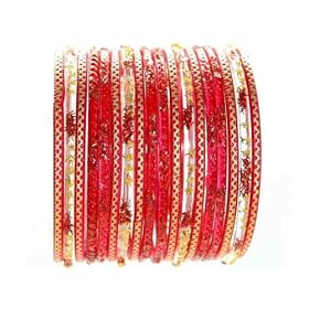 Beachcombers! Ethnic Glass Indian Wedding Bridal Bollywood Bangles Belly Dance Bracelets Set Red...