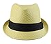 Hatter Mens Big Size Summer Straw Fedora Trilby Hat XL(60), XXL(62) Beige/Black