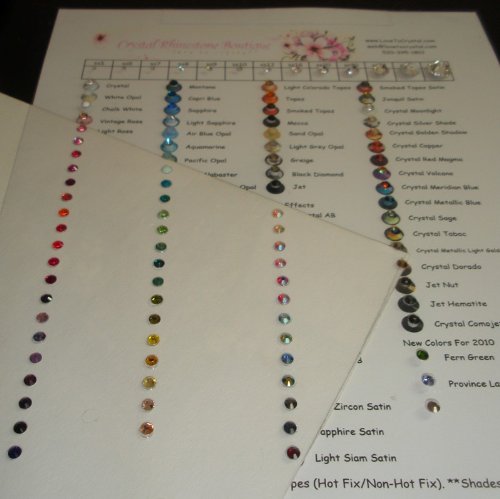 Flat Back Swarovski Rhinestone Sample Card Color 
