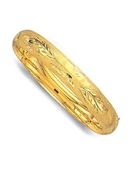Floral Engraved Italian Bangle Bracelet 14K Yellow Gold