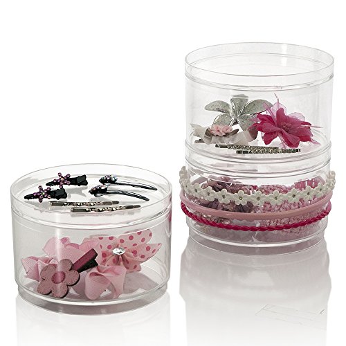 3 Stackable Clear Plastic Hair Accessory Containers with 3 Removable