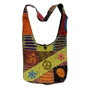 Hippie Hobo Gypsy Recycled Razor Cut Patch Sling Crossbody PEACE Bag Purse Nepal BGNP4
