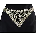 Luscious Chain Link Coin Belt with Stars and Jingling Brass Coins, Fits waist or hips 34" - 42" for Belly Dancing or Casual Wear