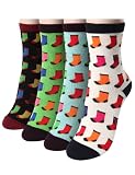 Doublju Womens Toe Crew Socks with Colorful Pattern 4 Pairs Set