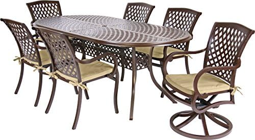 MiYu Furniture 7 Piece Princeton Dining Set with Cushions and 2 Motion Chairs, Pecan