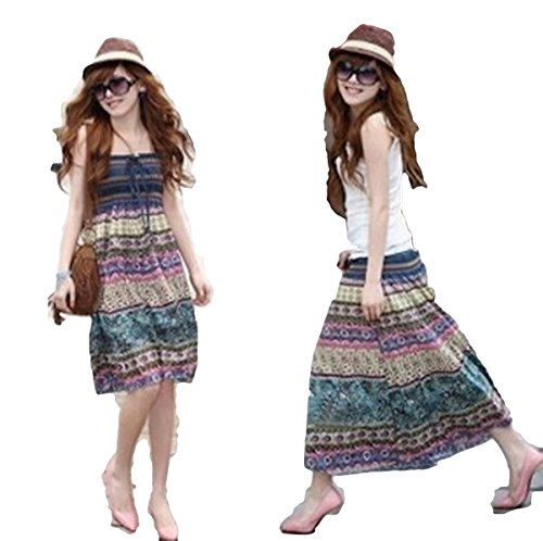 Next house 5色 から選べる レディース 2Way エスニック プリント ベアトップ ワンピース / マキシスカート