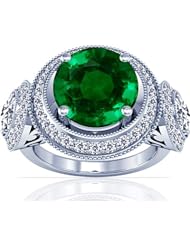 Platinum Round Cut Emerald Ring With Sidestones (GIA Certificate)
