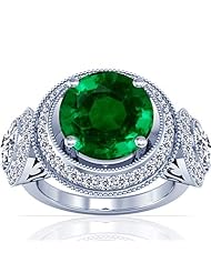 18K White Gold Round Cut Emerald Ring With Sidestones (GIA Certificate)