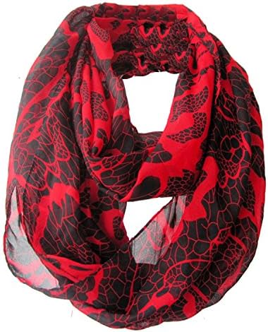 Sexyinlife Chiffon Multicolor Wave Pattern Flower Infinity Scarf Red