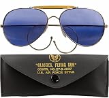 Blue Lenses Air Force Style Aviators Sunglasses With Case by