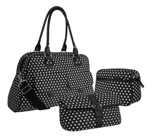 EyeCatchBags – Polka – Three Canvas Bags – Shoulder HandBag Clutch Bag & Make Up Bag Black