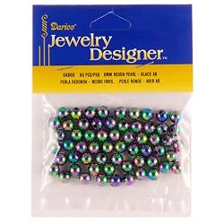 6mm Loose Round Pearls, Black Aurora Borealis, 60 Pc Pkg (1 Pack)