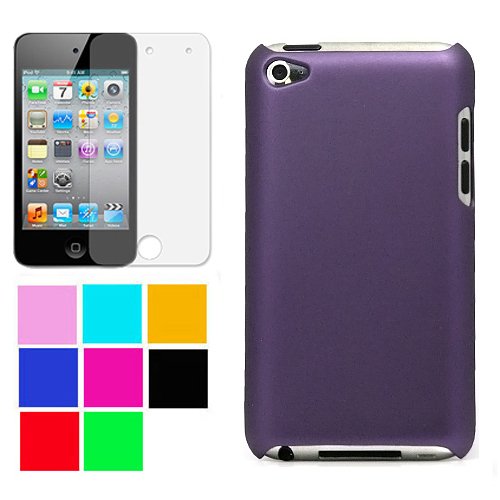 Durable Two Piece Front and Back Protective Hard Shell Crystal Cover Case for Apple iPod Touch 4th Generation + Clear Screen Protector for Apple iPod Touch 4th Generation , Purple