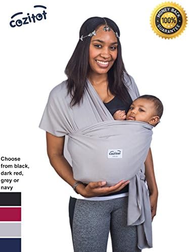 Grey Baby Wrap Sling by Cozitot | Soft &amp; Medium Stretchy Baby Carrier | Small to Plus Size Baby Sling | Nursing Cover Wrap | Best Baby Shower Gift
