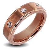 Tungsten Carbide Women's Rose Gold IP Triple CZ Band Ring