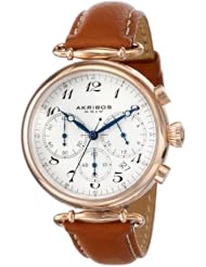 Akribos XXIV Womens AK630TN Rose-Tone Stainless Steel and Brown Leather Strap Watch