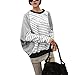 Allegra K Women Fall Winter Stripe Panel Batwing Top Loose T Shirts