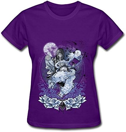 CWH New Style Wolf And Owl Full Moon Animal Womens T Shirt 100% Cotton