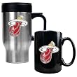 Miami Heat Stainless Steel Travel Mug & Black Ceramic Mug Set - Primary Logo NBA Basketball