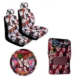 11 Piece Hawaiian Auto Interior Gift Set - Red Hawaii Hibiscus Floral print : 2 Low Back Seat Cover, 2 Headrest Cover, Steering Wheel Cover, 2 Shoulder Harness Pressure Relief Cover, 2 Front Floor Mat and 2 Rear Floor Mat - Red