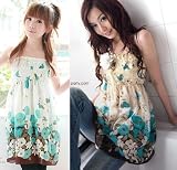 my closet　当店オリジナル仕様　ふんわり花柄シフォンチュニックキャミワンピース ブルー