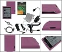 iShoppingdeals - Pink Case Book Light View Stand Charger Cable Lot Bundle for Sony PRS-T1 6-Inch Digital E-Ink Pearl eReader