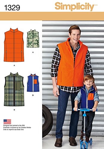 Simplicity Creative Patterns 1329 Boys' and Men's Vests Sewing Patterns, Size A (S-L/S-XL)