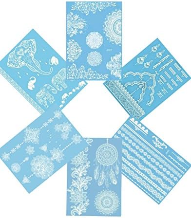 Temporary Tattoos Set 6 Premium White Henna Lace Body Paint - Bride Tattoo