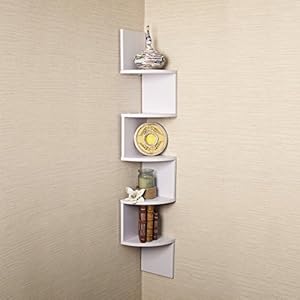 Large White Finish Corner Zig Zag Wall Shelf