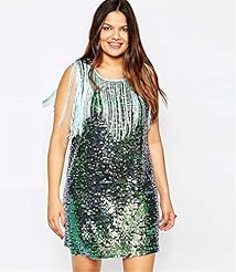 Plus Size Round Neck Cocktail Sequined Sleeveless Peasant Dress/Club Dress/Evening Dress/Party Dress 