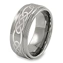 Ridged Edge Polished Tungsten Carbide Ring with Celtic Knot Laser Design (9.0mm) - Sizes 5 - 13