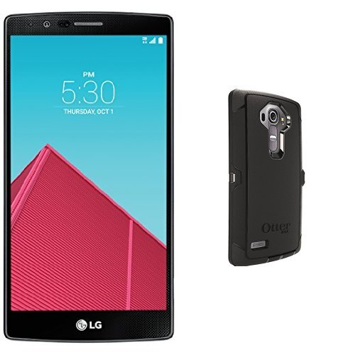 LG G4 Unlocked Smartphone with 32GB Internal Memory, 16 MP Camera and 5.5-Inch IPS Quantum Display (Black Leather) with OtterBox Defender Case for LG G4 - Retail Packaging - Black