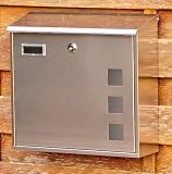 Produkt-Bild: Designer Edelstahl Wandbriefkasten Briefkasten Mailbox - geb&uuml;rstet - mit Sichtfenster und Fenster f&uuml;r Namensschild - Modell 107