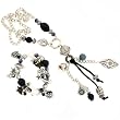 Metal Glass Bead Necklace Bracelet Set Charm Heart Black Silvertone By Bucasi