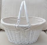 White Lined Wicker Basket with handles toy storage or shopping and gardening
