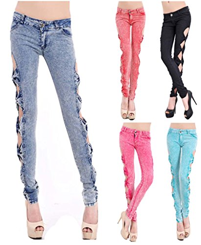 JNTworld 女子力UP超美脚美尻レディースローウェストパンツ個性パーソナリティーダメージジーパン　 ストレートセクシースキニーレギパン