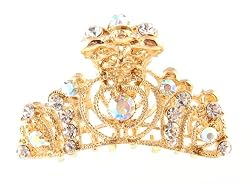 Hair Clip - H85 - Gold Tiara Style set with Swarovski (tm) Crystal Stones ~ Clear AB Irridescent