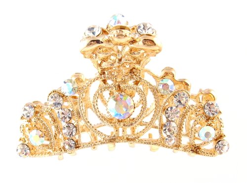 Hair Clip - H85 - Gold Tiara Style set with Swarovski (tm) Crystal Stones ~ Clear AB Irridescent