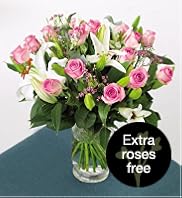 Extra Large Rose and Lily Bouquet with 50% Extra Roses Free