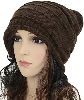 HotVindS Women Lady Girls Fashion Winter Warm Baggy Chunky Knit Knitted Braided Beanie Hat Ski Cap Knitted Crochet Oversized Slouch Hat Crochet Knitted Hat (Coffee)