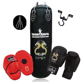 Complete Boxing & Fitness Set Artificial Leather Punch Bag Kickboxing Bag 5 feet Black with chrome plated chain and Heavy duty Metal Ceiling Hook for hanging bags martial arts focus pad Rexion with target and Boxing Gloves hand moulded PU Black 6oz