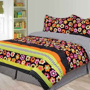 Funky Quilts Twin Flowered Polka Dot Bright Orange Black